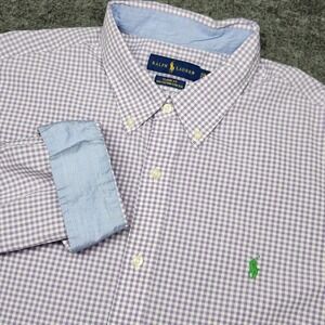 Ralph Lauren Mens Long Sleeve Button Down Shirt Purple Ginhgam Green Pony XXL